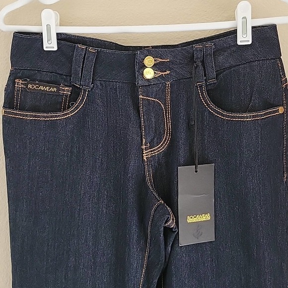 NEW ROCAWEAR Denim jeans Dark Wash Flare Wide Leg Junior Women 9 - Picture 2 of 6